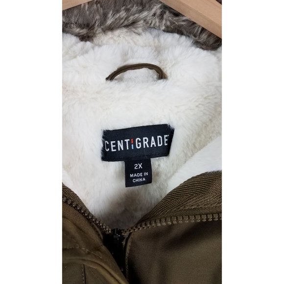 Centigrade Women's Sz. 2X Olive Parka Coat with Faux Fur Details NEW - Picture 2 of 12